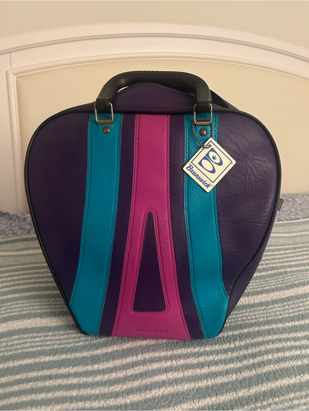 Brunswick Vintage Bowling Bag - Vinyl Zip Carry, Teal, Purple, Pink